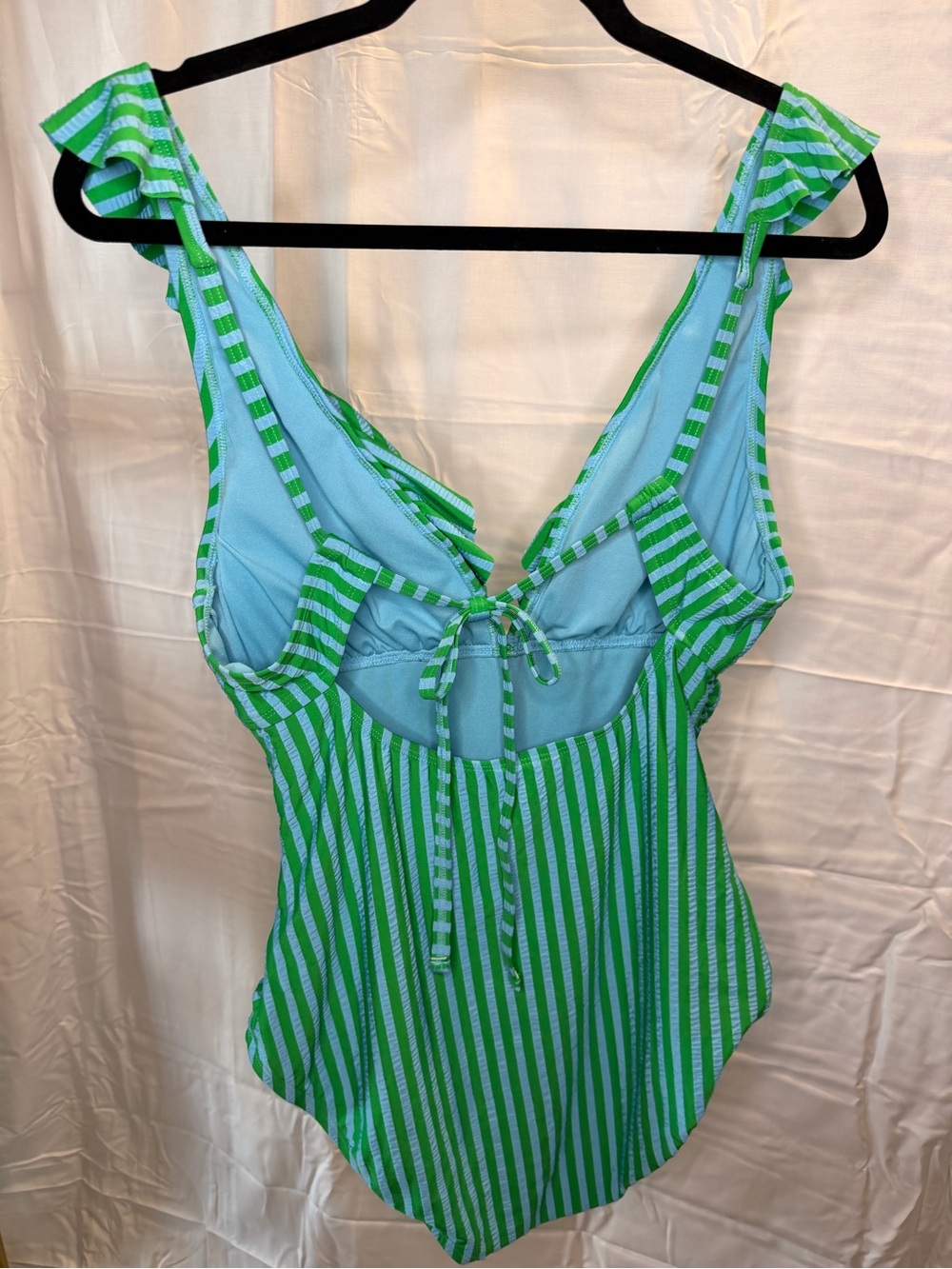 Ellen Tracy Green & White Striped Ruffle One-Piece Swimsuit - Picture 3 of 4